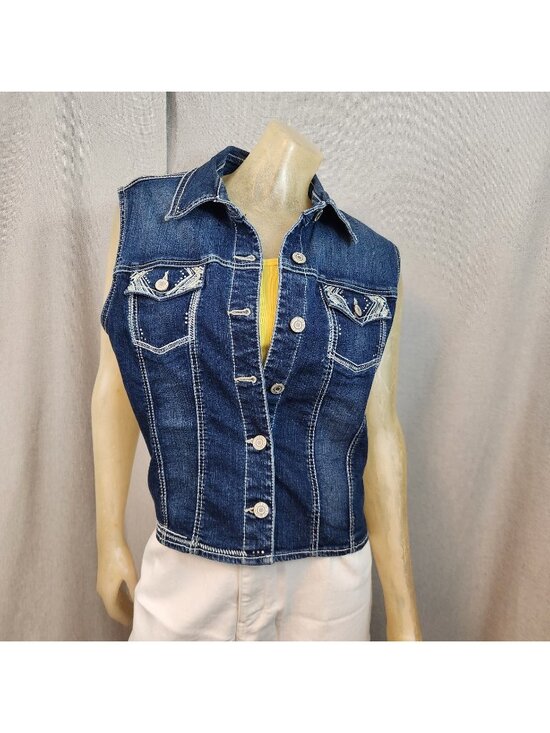 Rhythm In Blues Jackets & Blazers - Rhythm In Blues Denim Blue Jean Button Vest XL XLARGE Sleeveless Embellished